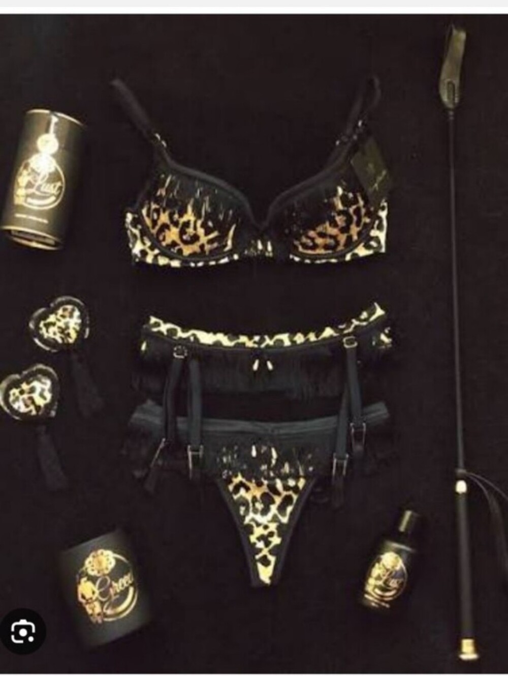 Honey Birdette La Femme Leopard suspenders S